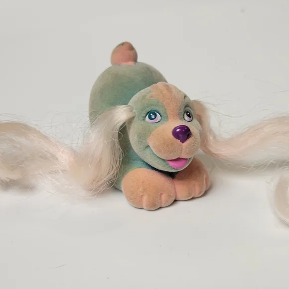 G1Funtime Spaniel mommy dog my little pony Lil Litters fuzzy aqua & pink 90s